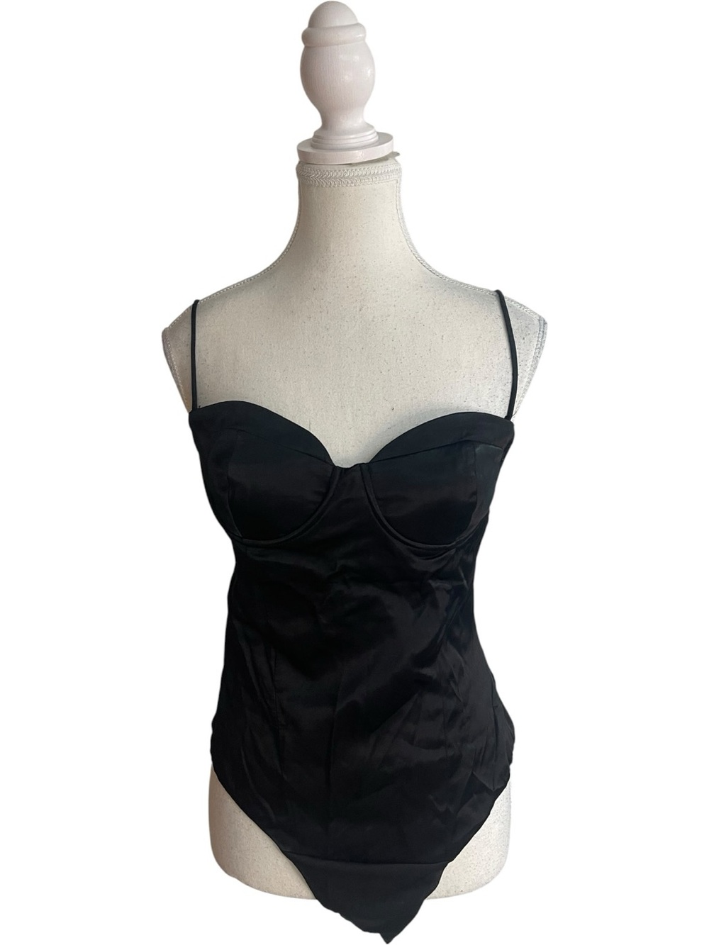 Zara Satin Effect Bustier Bodysuit with Spaghetti Straps Black